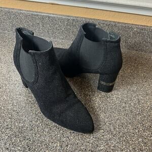 Stuart Weitzman Women's Size 9.5 M Black Synthetic Glitter High Heel Ankle Boots